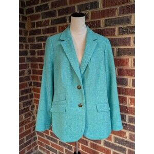 Talbots Classic Shetland Wool Blend Jade Green Two Button Blazer Sz 14w